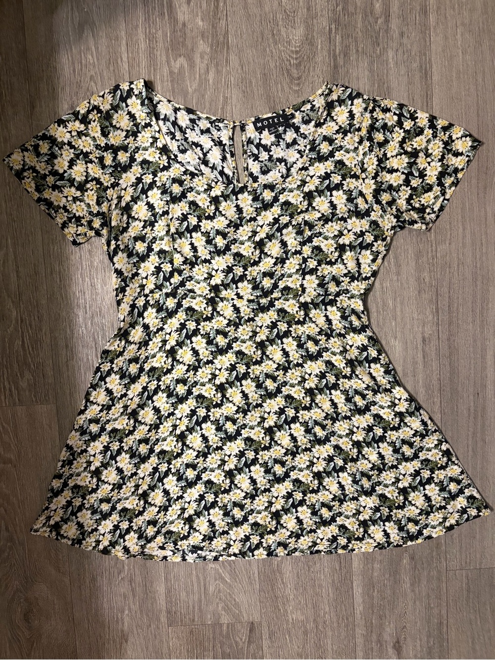 Motel Rocks XL Black Daisy Floral Mini Dress Cottagecore Fit and Flare